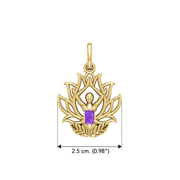 Yoga Lotus Position Solid Yellow Gold Pendant with Gemstone GPD5024